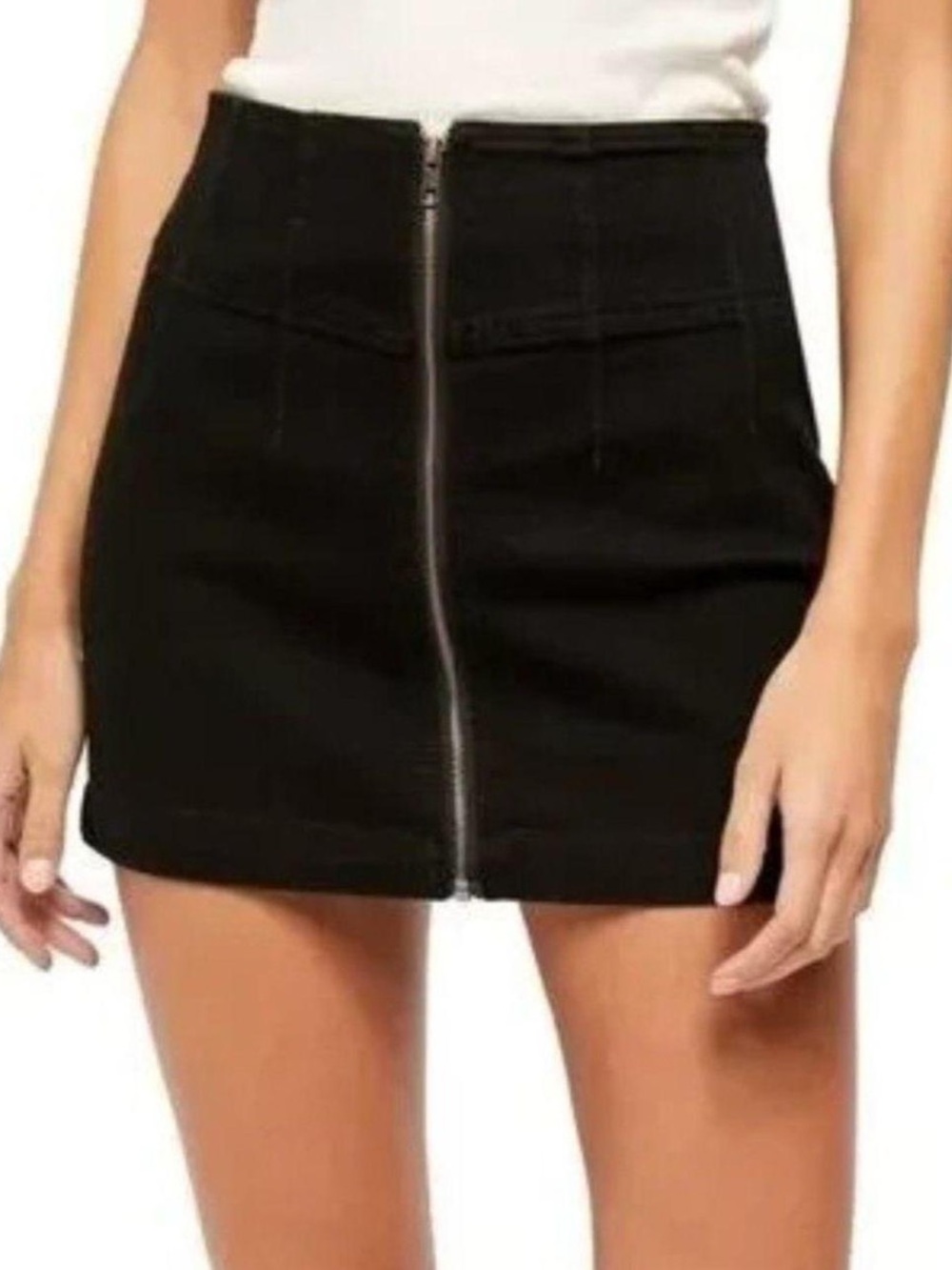 Free People Black Front-Zip Mini Skirt